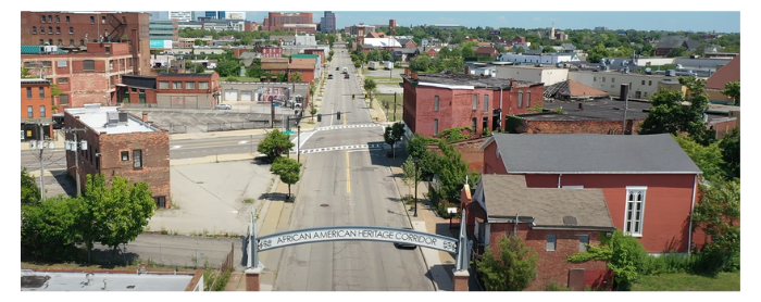 Aerial image of the Michigan Street African American Heritage Corridor